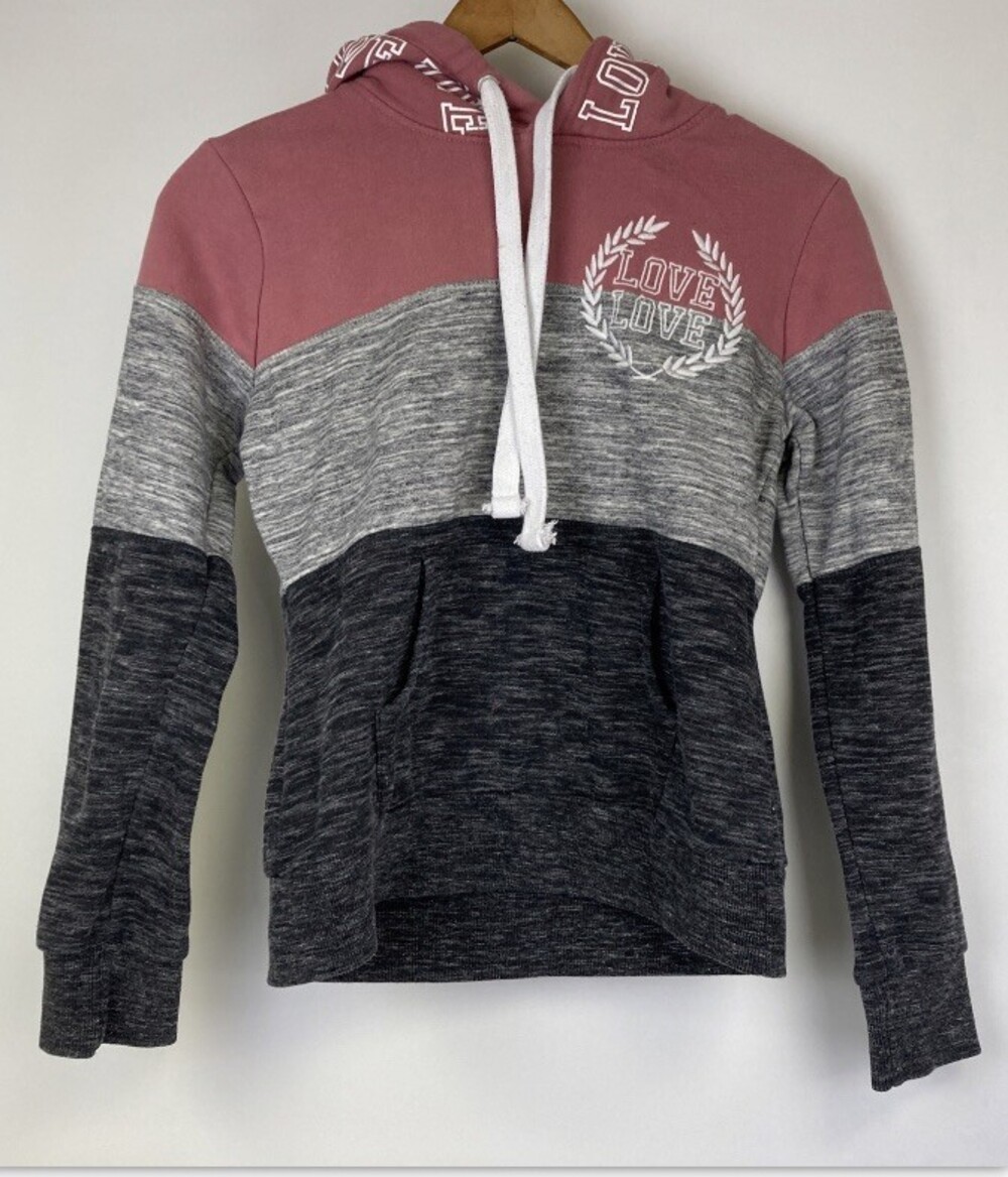 Reflex Life is Out There Sz S Pink Gray Colorblock Love Hoodie Pullover Athletic